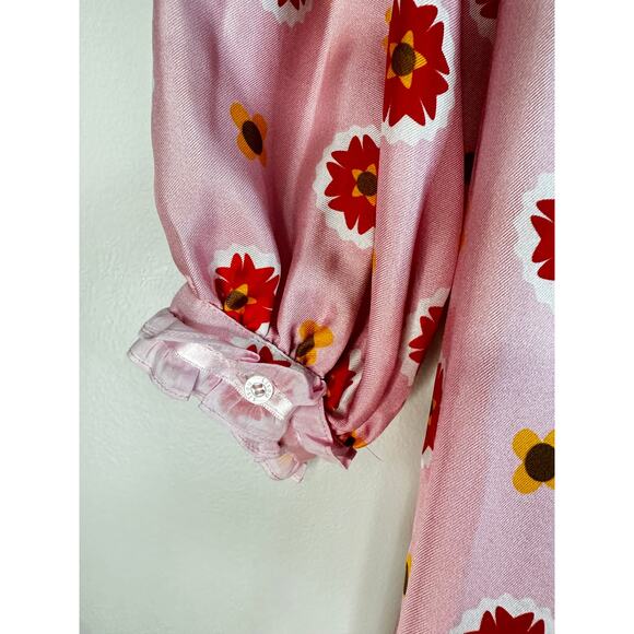 NWOT LISOU Floral Ruffle Long Sleeve Silk Maxi Dress SZ 2 - Picture 11 of 12